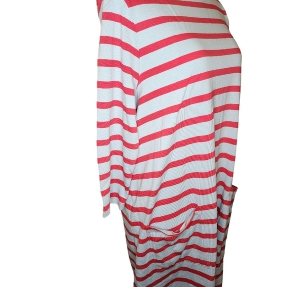 SOLD The Nines by Hatch Maternity Dress Knit Stripes Medium Red Blue Pockets - Picture 4 of 9